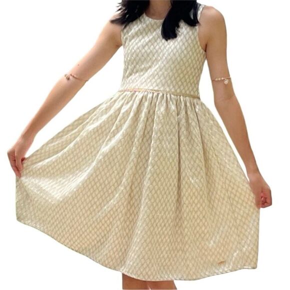 TAHARI Girl Golden Sparkles White Zip Strap Back Shimmer Holiday Dress Size 4 - Picture 1 of 11